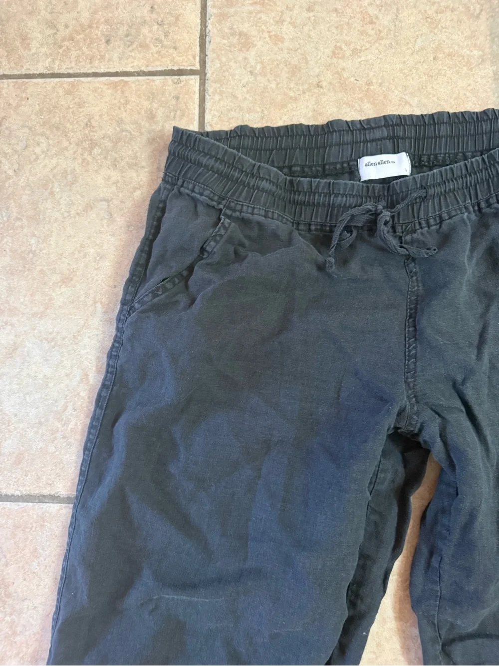 Allen Allen Black Drawstring Jogger Linen Pants